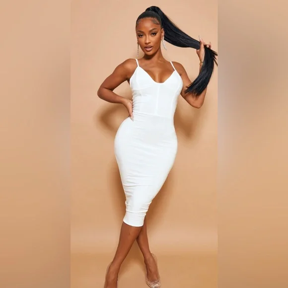 shape ivory slinky panelled midi dress Ladies Dresses Slinky Midi Dress Dream Sister Jane